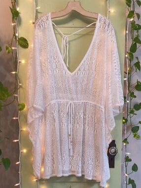 Women's Time & Tru White Lace Beach Bikini Swim Cover-up 3X